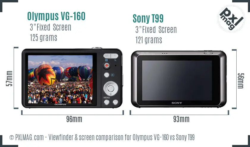 Olympus VG-160 vs Sony T99 Screen and Viewfinder comparison