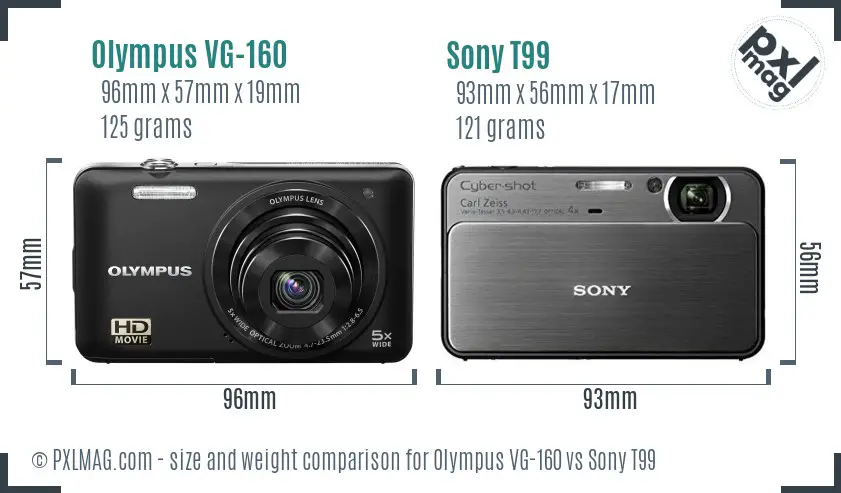 Olympus VG-160 vs Sony T99 size comparison