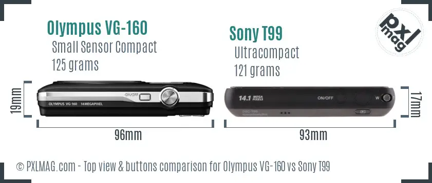 Olympus VG-160 vs Sony T99 top view buttons comparison