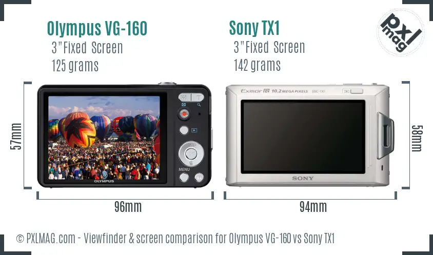 Olympus VG-160 vs Sony TX1 Screen and Viewfinder comparison