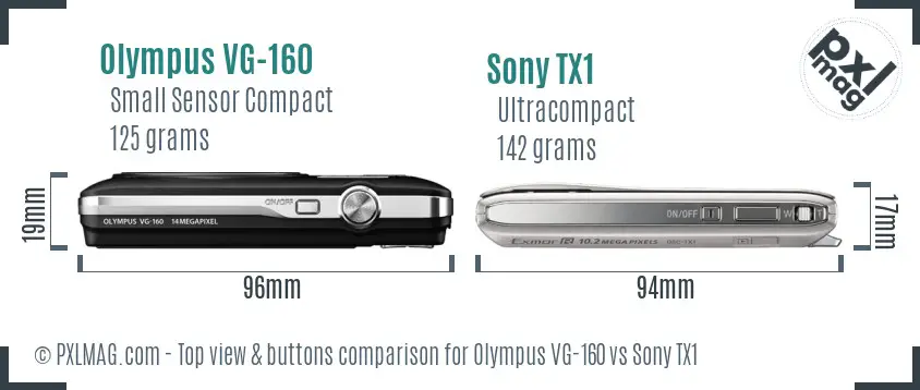 Olympus VG-160 vs Sony TX1 top view buttons comparison