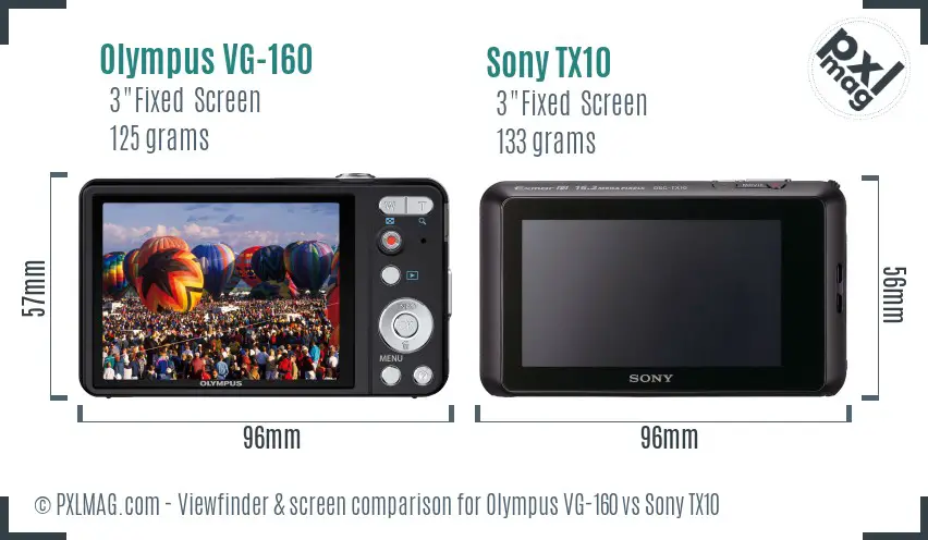 Olympus VG-160 vs Sony TX10 Screen and Viewfinder comparison