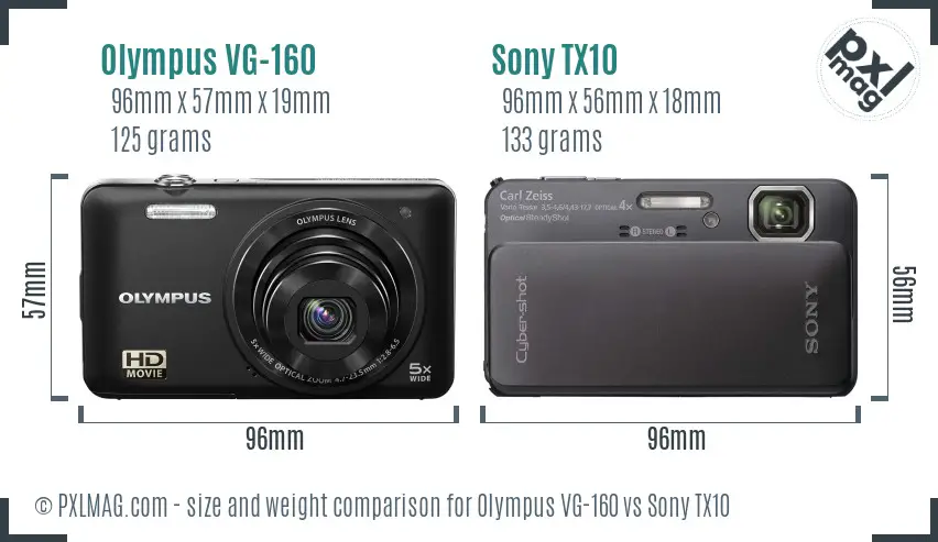 Olympus VG-160 vs Sony TX10 size comparison