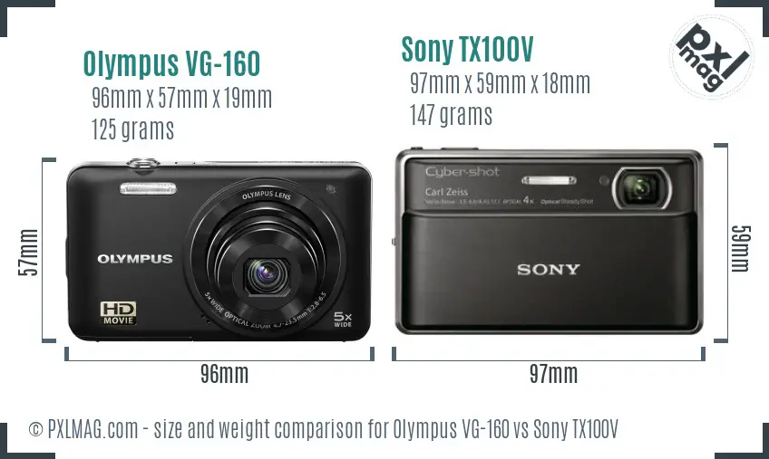 Olympus VG-160 vs Sony TX100V size comparison