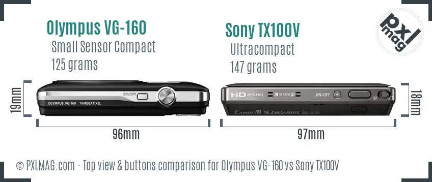 Olympus VG-160 vs Sony TX100V top view buttons comparison