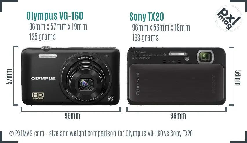 Olympus VG-160 vs Sony TX20 size comparison