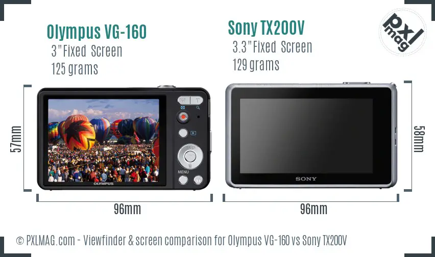 Olympus VG-160 vs Sony TX200V Screen and Viewfinder comparison