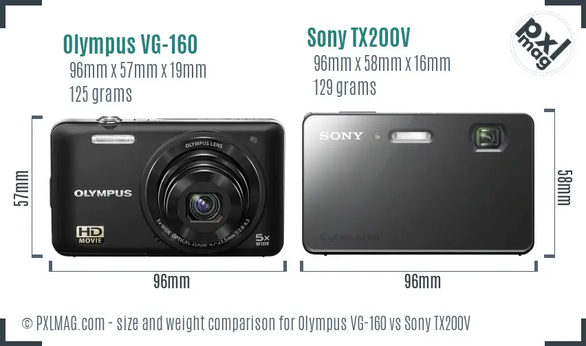 Olympus VG-160 vs Sony TX200V size comparison