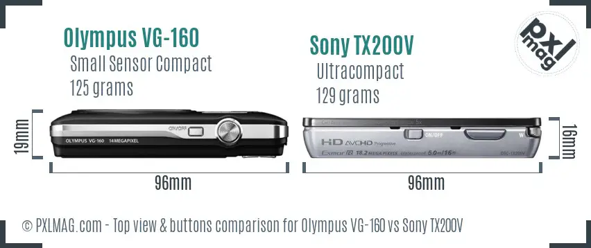 Olympus VG-160 vs Sony TX200V top view buttons comparison