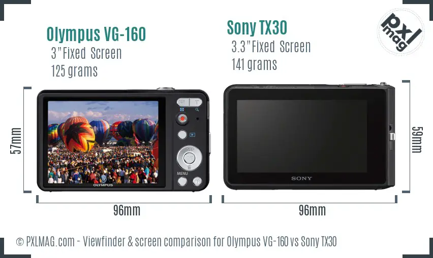 Olympus VG-160 vs Sony TX30 Screen and Viewfinder comparison