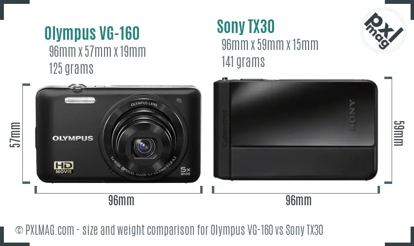 Olympus VG-160 vs Sony TX30 size comparison