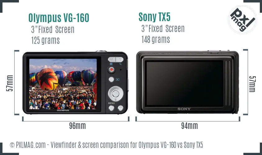 Olympus VG-160 vs Sony TX5 Screen and Viewfinder comparison