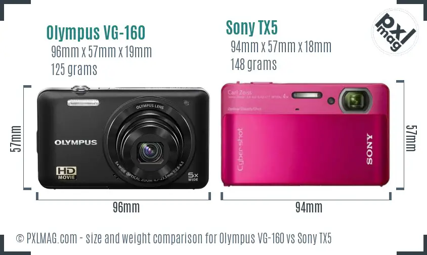 Olympus VG-160 vs Sony TX5 size comparison