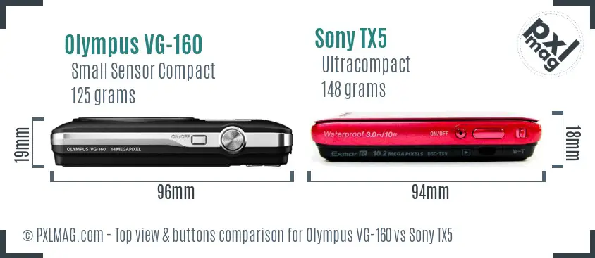 Olympus VG-160 vs Sony TX5 top view buttons comparison