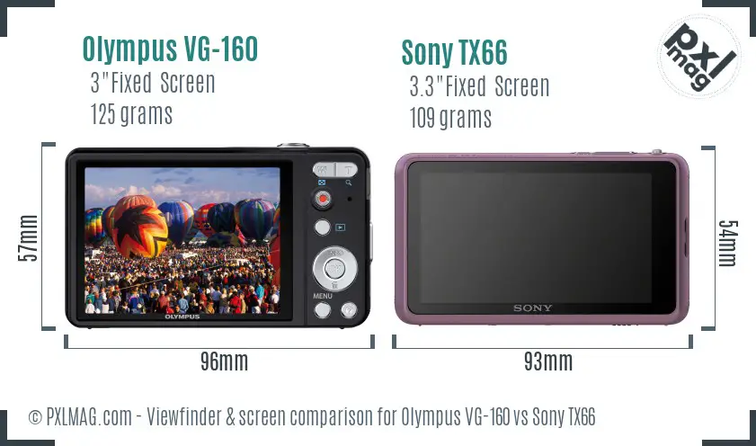 Olympus VG-160 vs Sony TX66 Screen and Viewfinder comparison