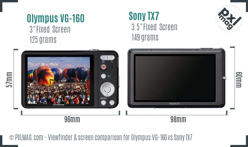 Olympus VG-160 vs Sony TX7 Screen and Viewfinder comparison