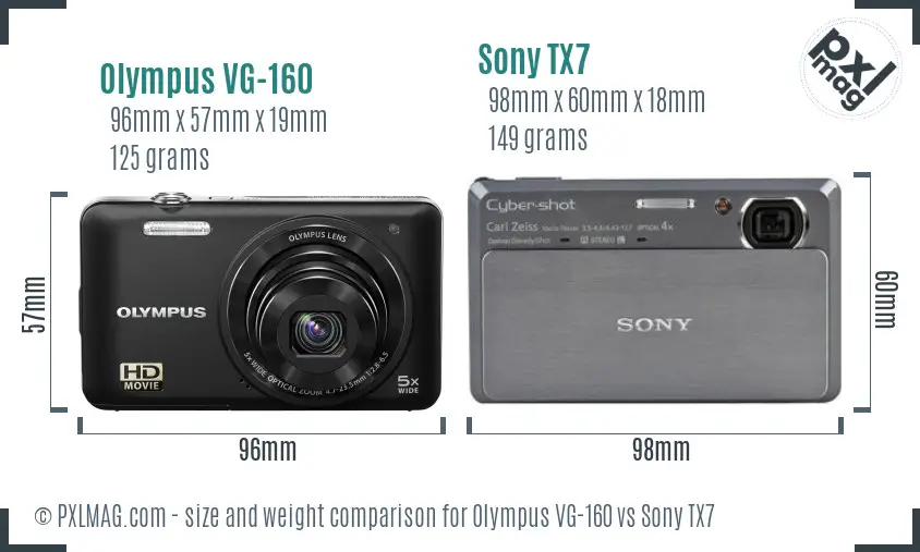 Olympus VG-160 vs Sony TX7 size comparison