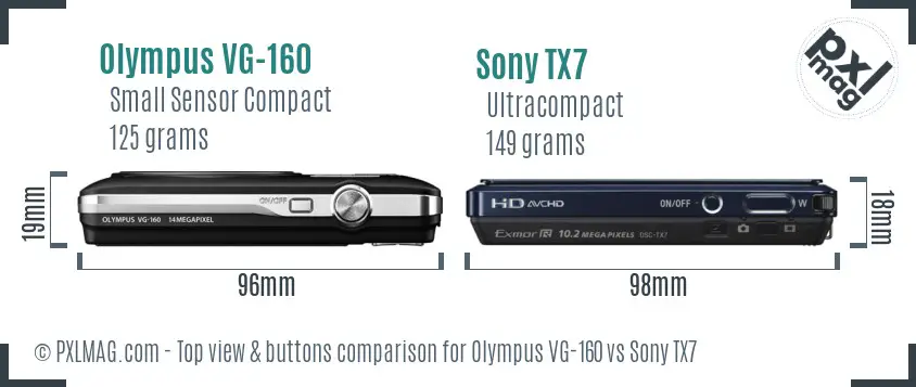 Olympus VG-160 vs Sony TX7 top view buttons comparison