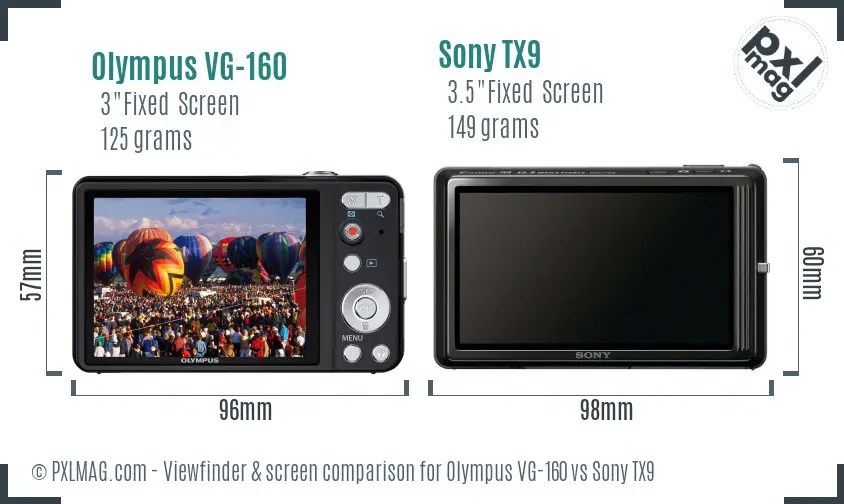 Olympus VG-160 vs Sony TX9 Screen and Viewfinder comparison