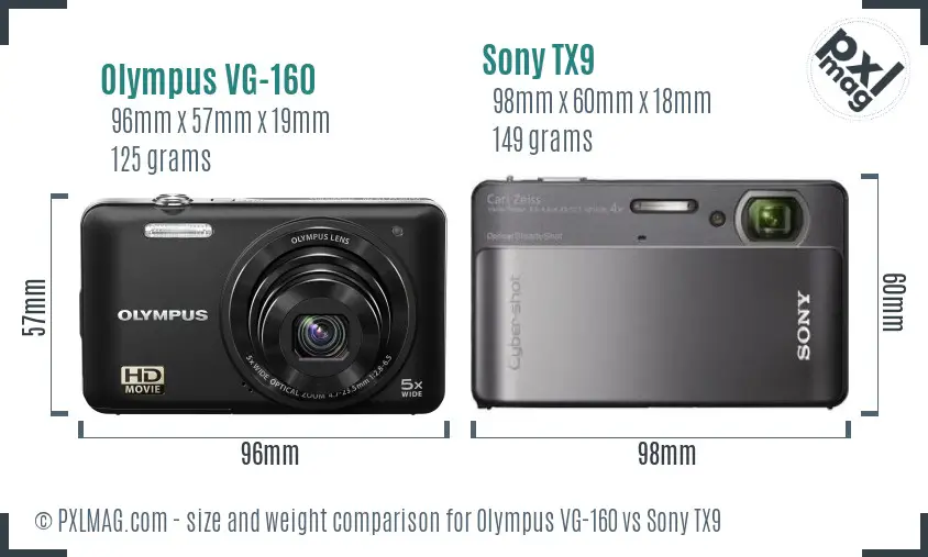 Olympus VG-160 vs Sony TX9 size comparison