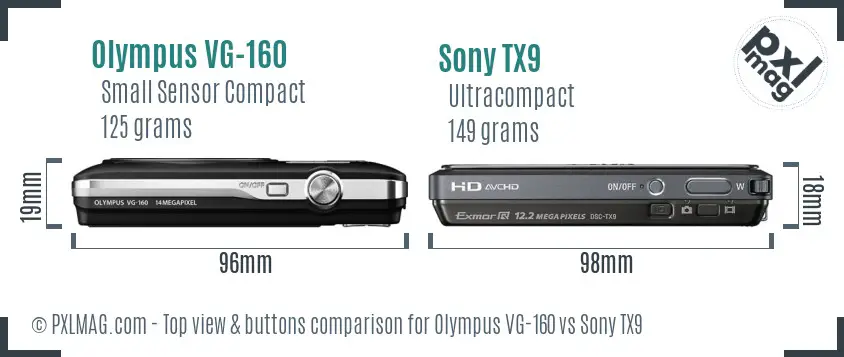 Olympus VG-160 vs Sony TX9 top view buttons comparison