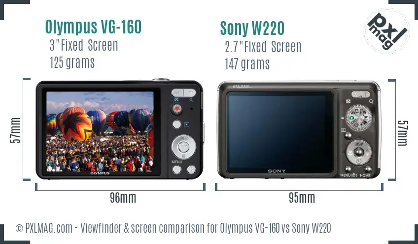 Olympus VG-160 vs Sony W220 Screen and Viewfinder comparison
