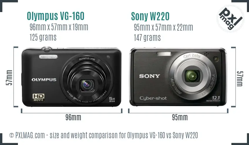 Olympus VG-160 vs Sony W220 size comparison