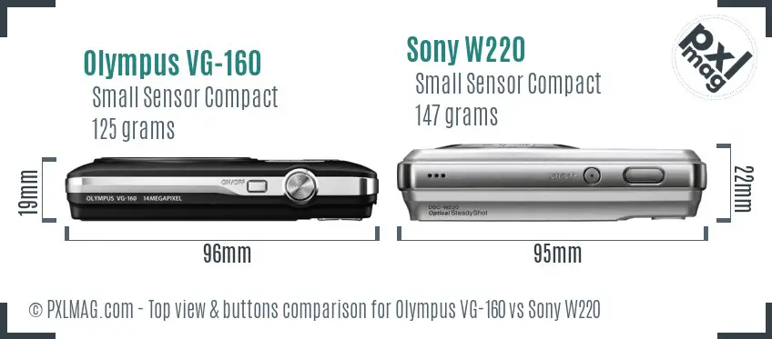Olympus VG-160 vs Sony W220 top view buttons comparison