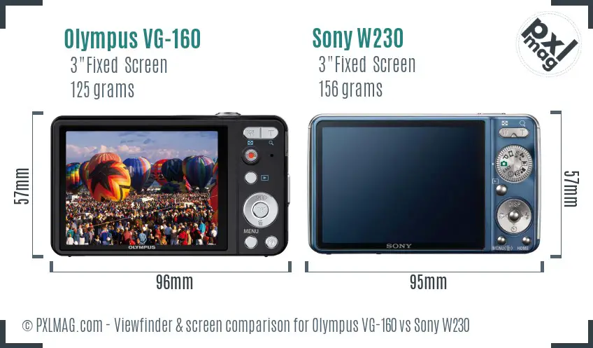 Olympus VG-160 vs Sony W230 Screen and Viewfinder comparison
