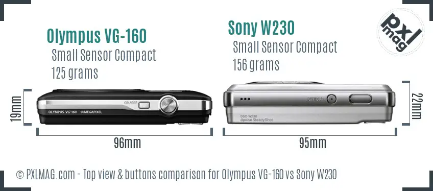Olympus VG-160 vs Sony W230 top view buttons comparison