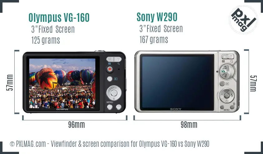 Olympus VG-160 vs Sony W290 Screen and Viewfinder comparison