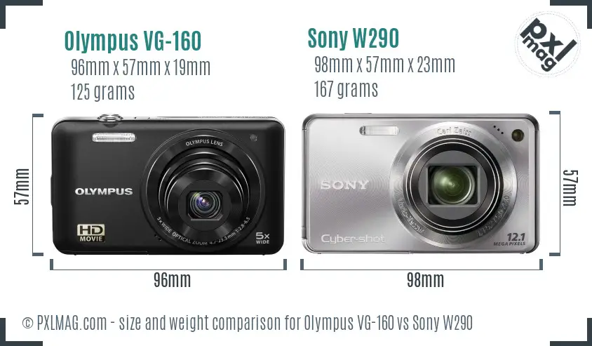 Olympus VG-160 vs Sony W290 size comparison