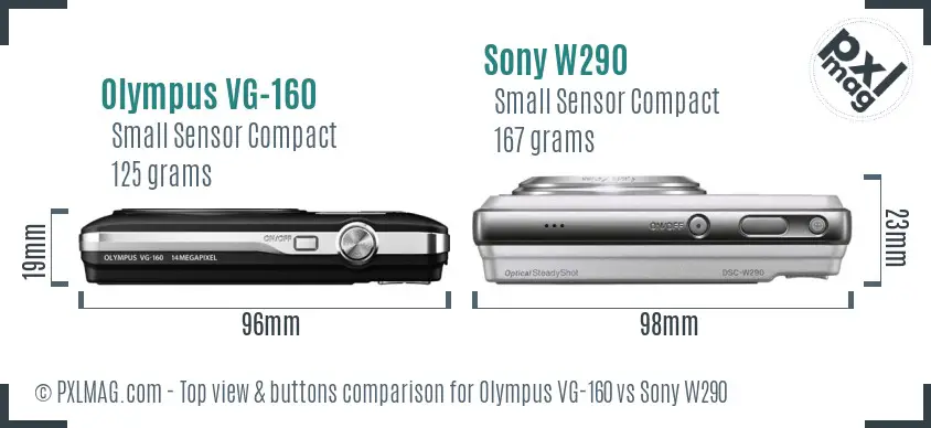 Olympus VG-160 vs Sony W290 top view buttons comparison