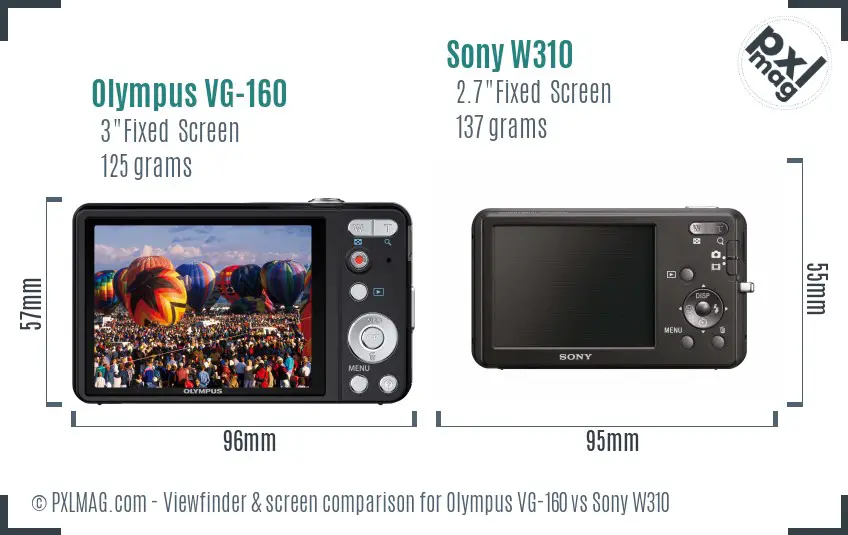 Olympus VG-160 vs Sony W310 Screen and Viewfinder comparison