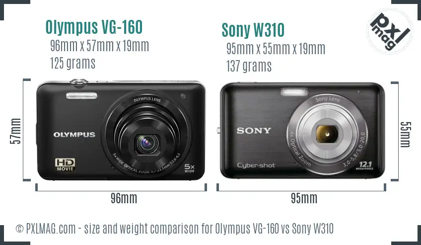 Olympus VG-160 vs Sony W310 size comparison