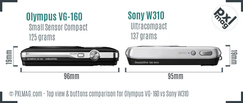 Olympus VG-160 vs Sony W310 top view buttons comparison
