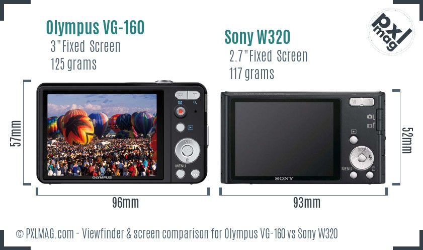 Olympus VG-160 vs Sony W320 Screen and Viewfinder comparison