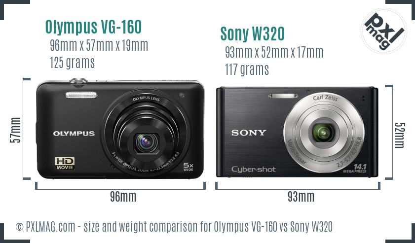 Olympus VG-160 vs Sony W320 size comparison