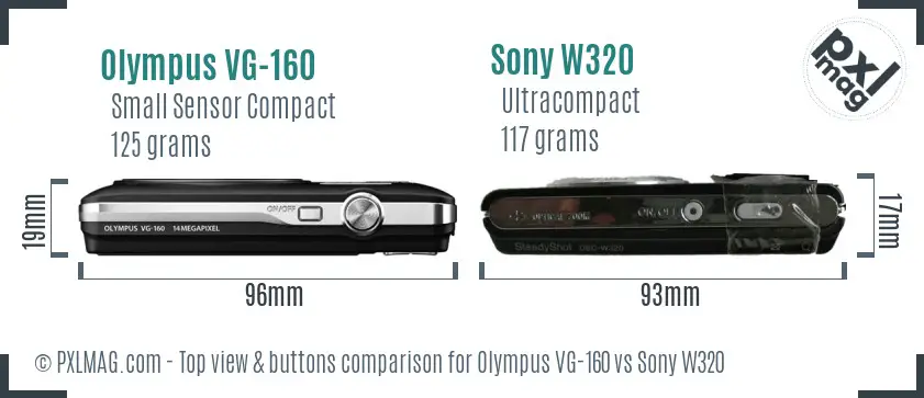 Olympus VG-160 vs Sony W320 top view buttons comparison