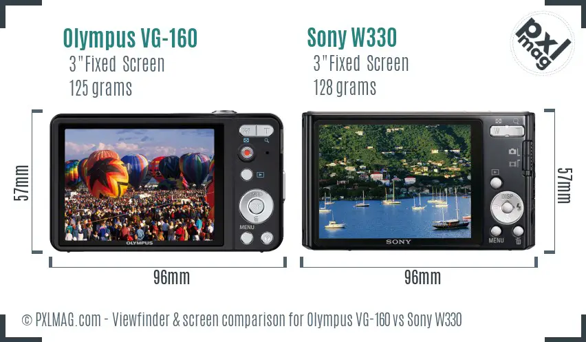 Olympus VG-160 vs Sony W330 Screen and Viewfinder comparison