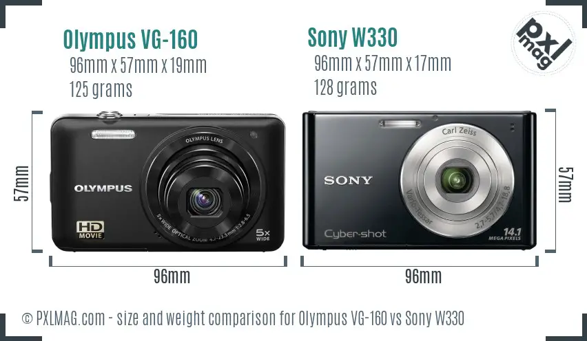 Olympus VG-160 vs Sony W330 size comparison