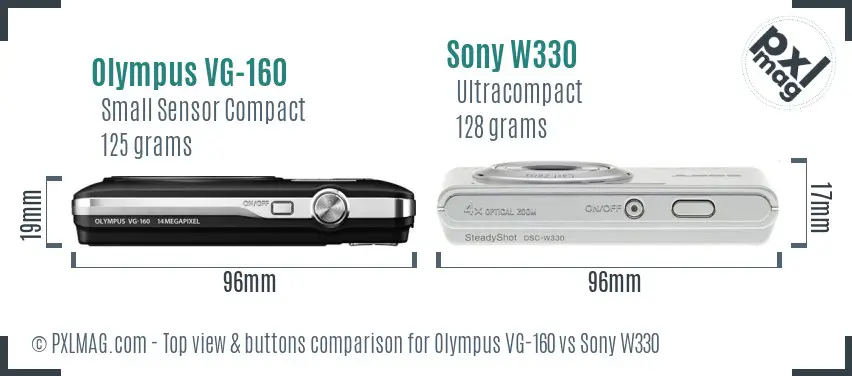 Olympus VG-160 vs Sony W330 top view buttons comparison