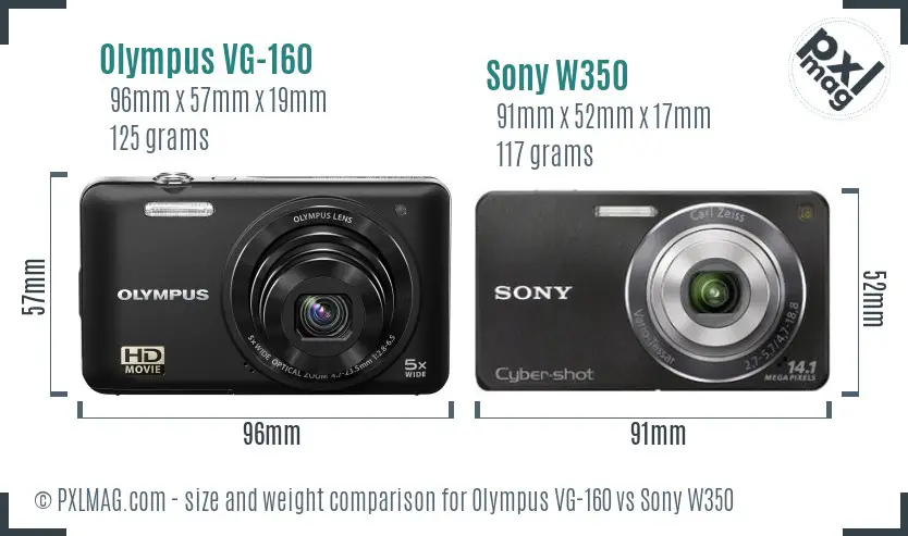 Olympus VG-160 vs Sony W350 size comparison