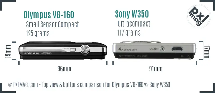 Olympus VG-160 vs Sony W350 top view buttons comparison