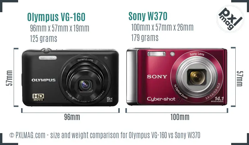 Olympus VG-160 vs Sony W370 size comparison