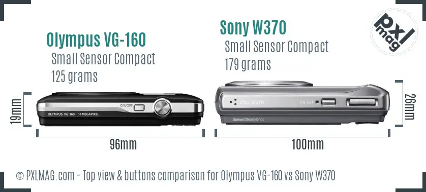 Olympus VG-160 vs Sony W370 top view buttons comparison