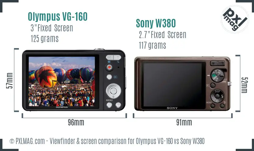 Olympus VG-160 vs Sony W380 Screen and Viewfinder comparison