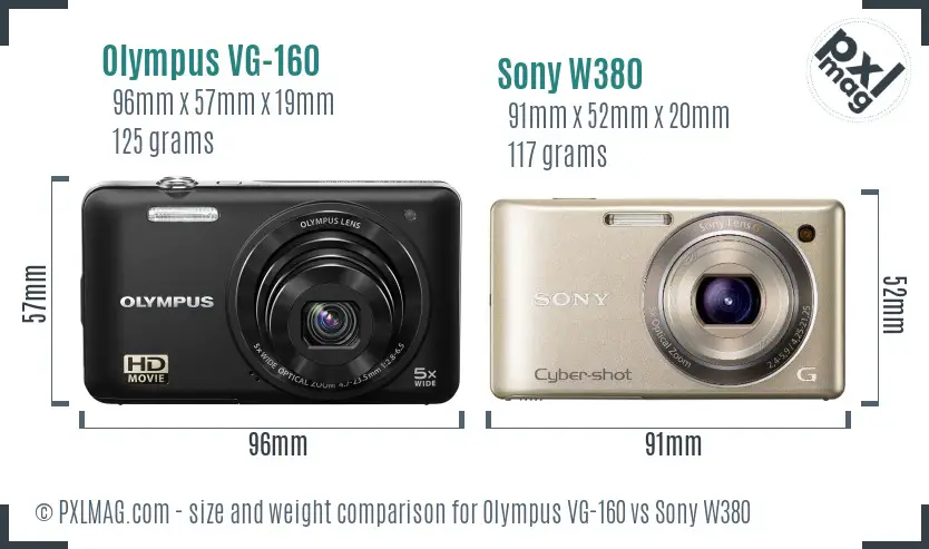 Olympus VG-160 vs Sony W380 size comparison