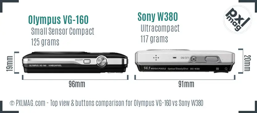 Olympus VG-160 vs Sony W380 top view buttons comparison