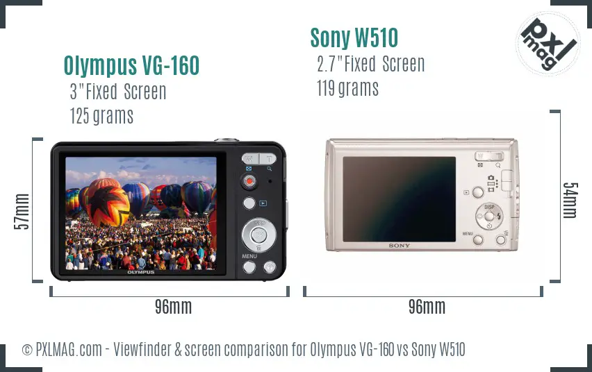 Olympus VG-160 vs Sony W510 Screen and Viewfinder comparison